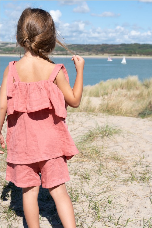 pyjama fille été rouge parasol gaze de coton bio