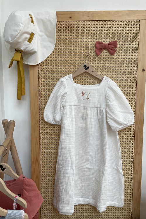 dress summer girl organic cotton white short sleeves