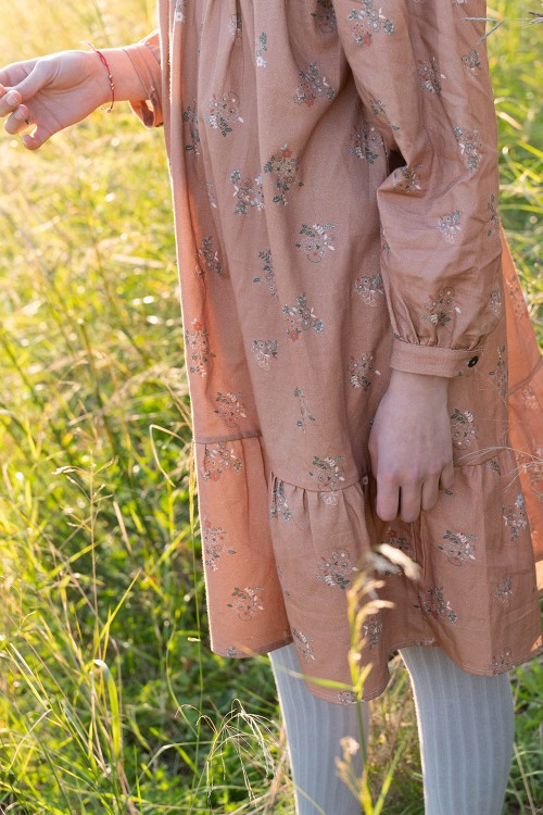 Dress girl winter vagabonde cinnamon flowered organic cotton sleeve