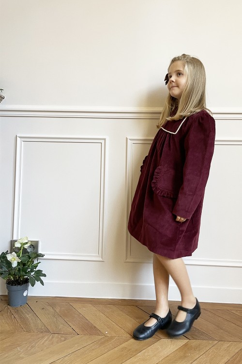 robe fille hiver maline velours rouge