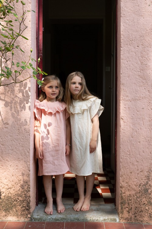 Mar nightdress for girls pink and off white