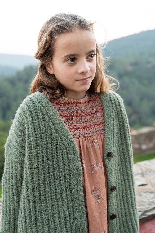 Cardigan enfant Nolo pure laine vert amande