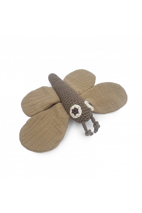 Brown butterfly rattle & blanket in organic cotton N.3