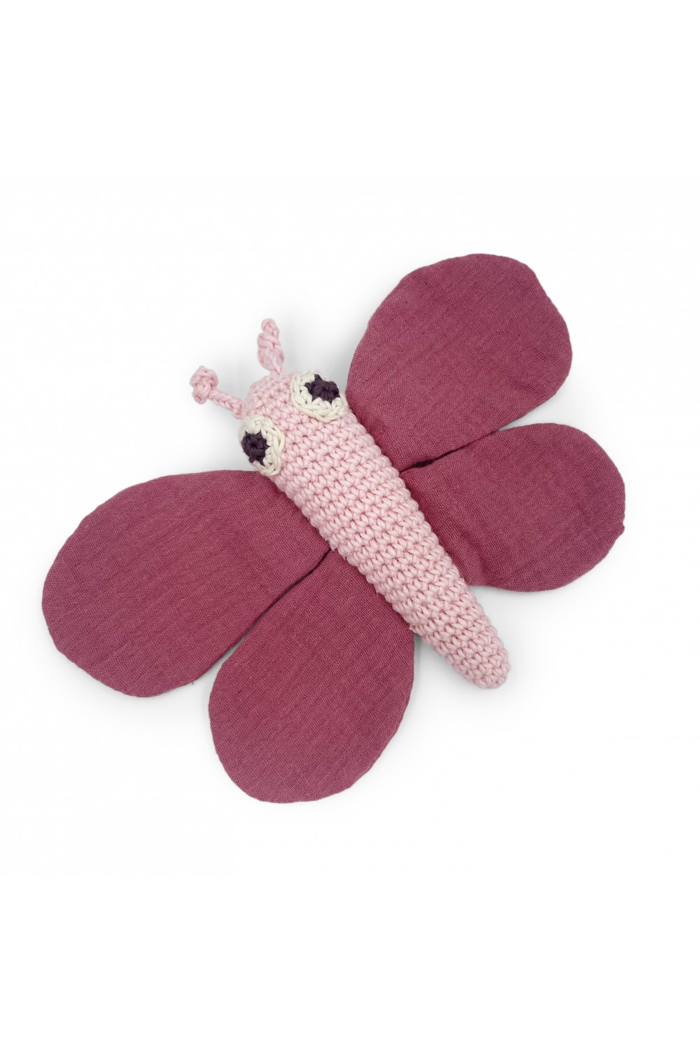 Hochet & doudou papillon rose en coton bio N.1