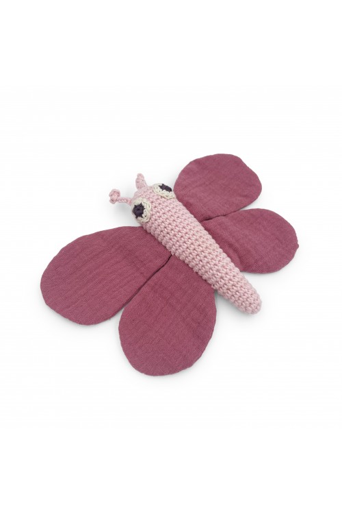 Hochet Doudou Papillon Rose