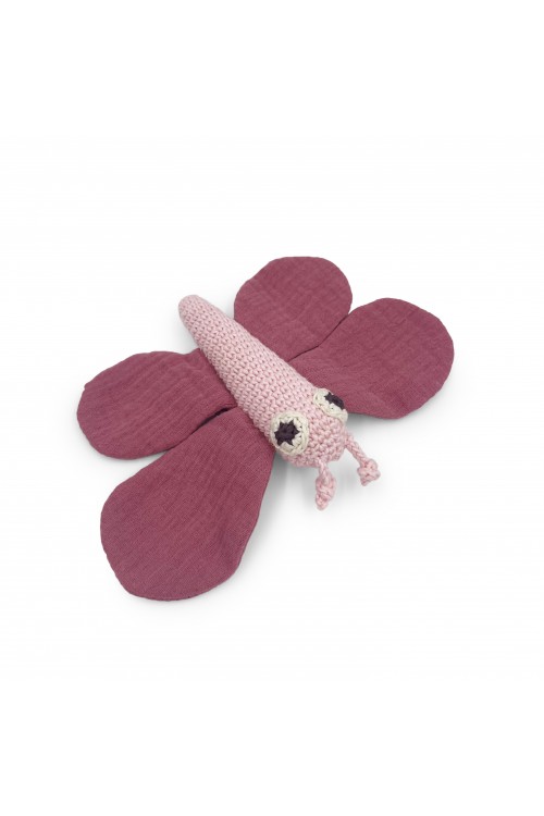 Hochet & doudou papillon rose en coton bio N.3