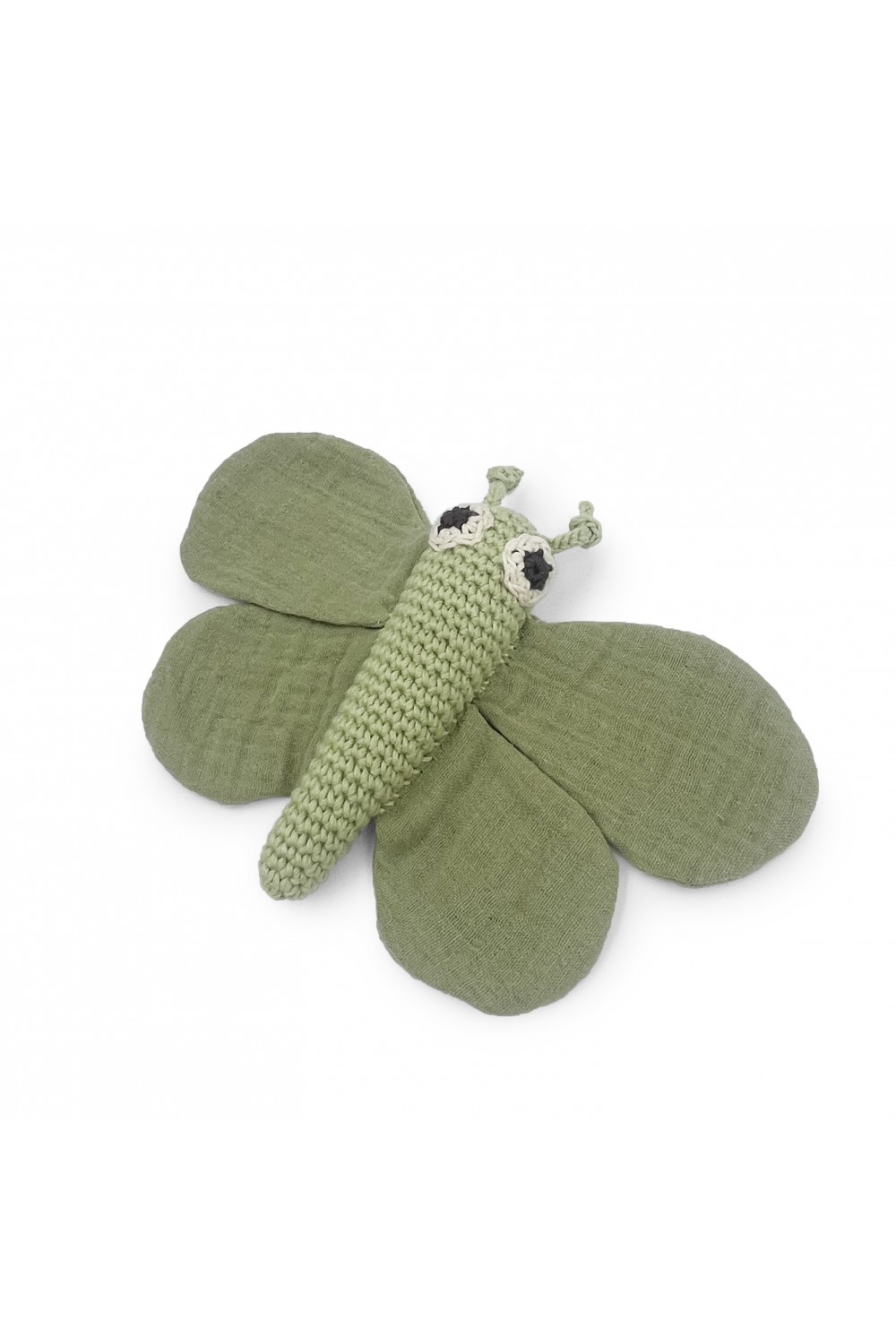 Green butterfly rattle & blanket in organic cotton N.1