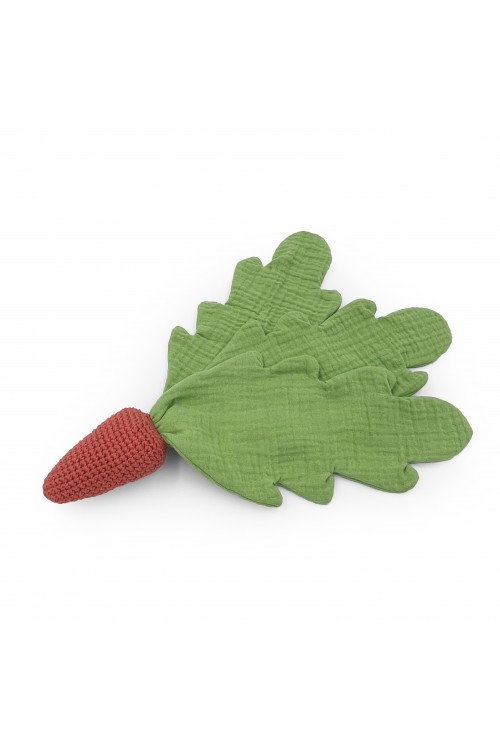 Doudou carotte orange et vert en coton bio N.3