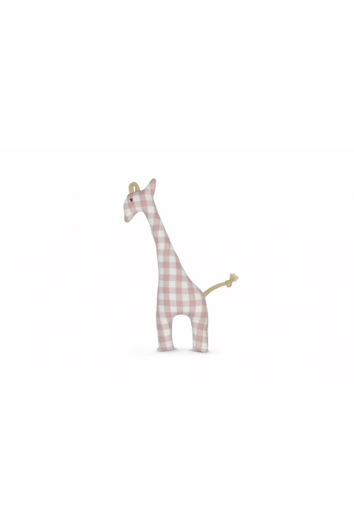 Beige plaid grabbing giraffe