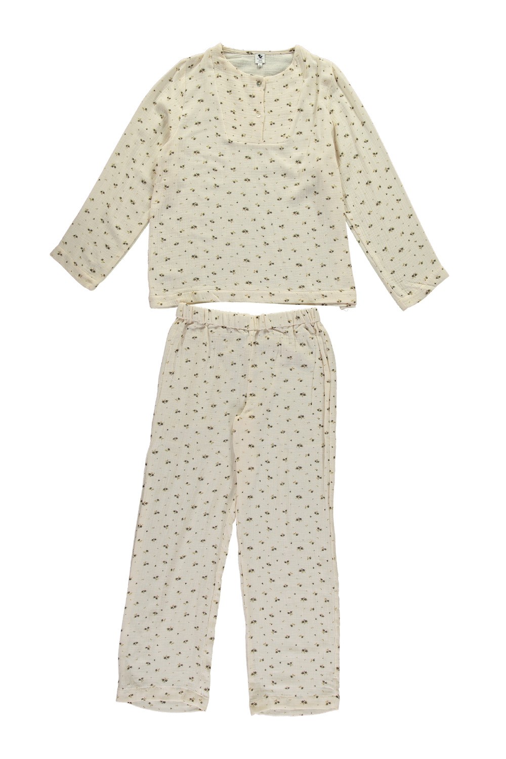 Pyjama femme Orphée en gaze de coton bio fleurs bleues